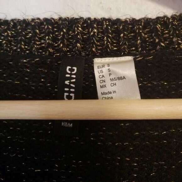 H&M Women's Small Gold and Black Sparkly Long Sleeve Sweater - Picture 4 of 5